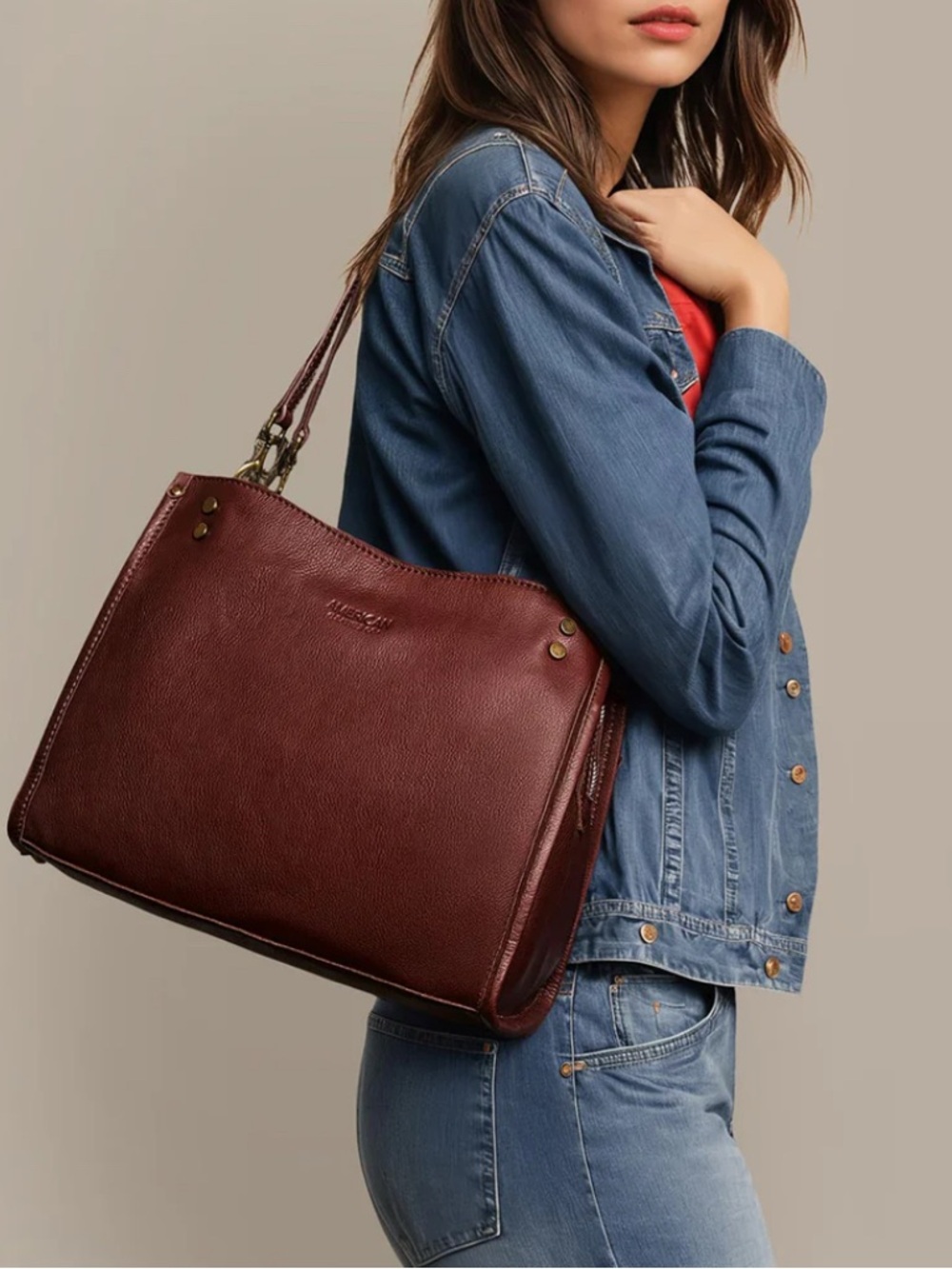 Leather Satchel Shoulder Bag American Leather Co Lenox Triple Entry Boho Luxury